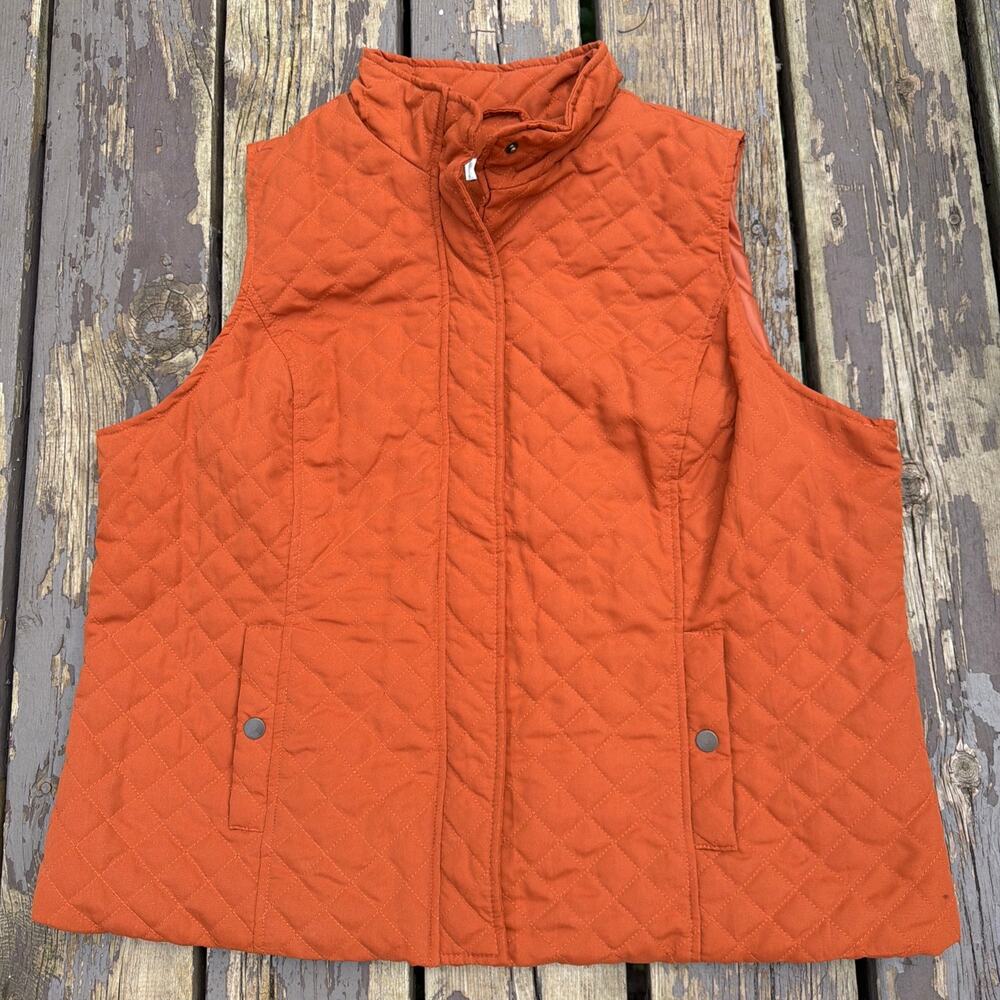 CJ Banks Sz. 1X Burnt Orange Quilted Vest Snap Front Cottagecore Preppy Fall